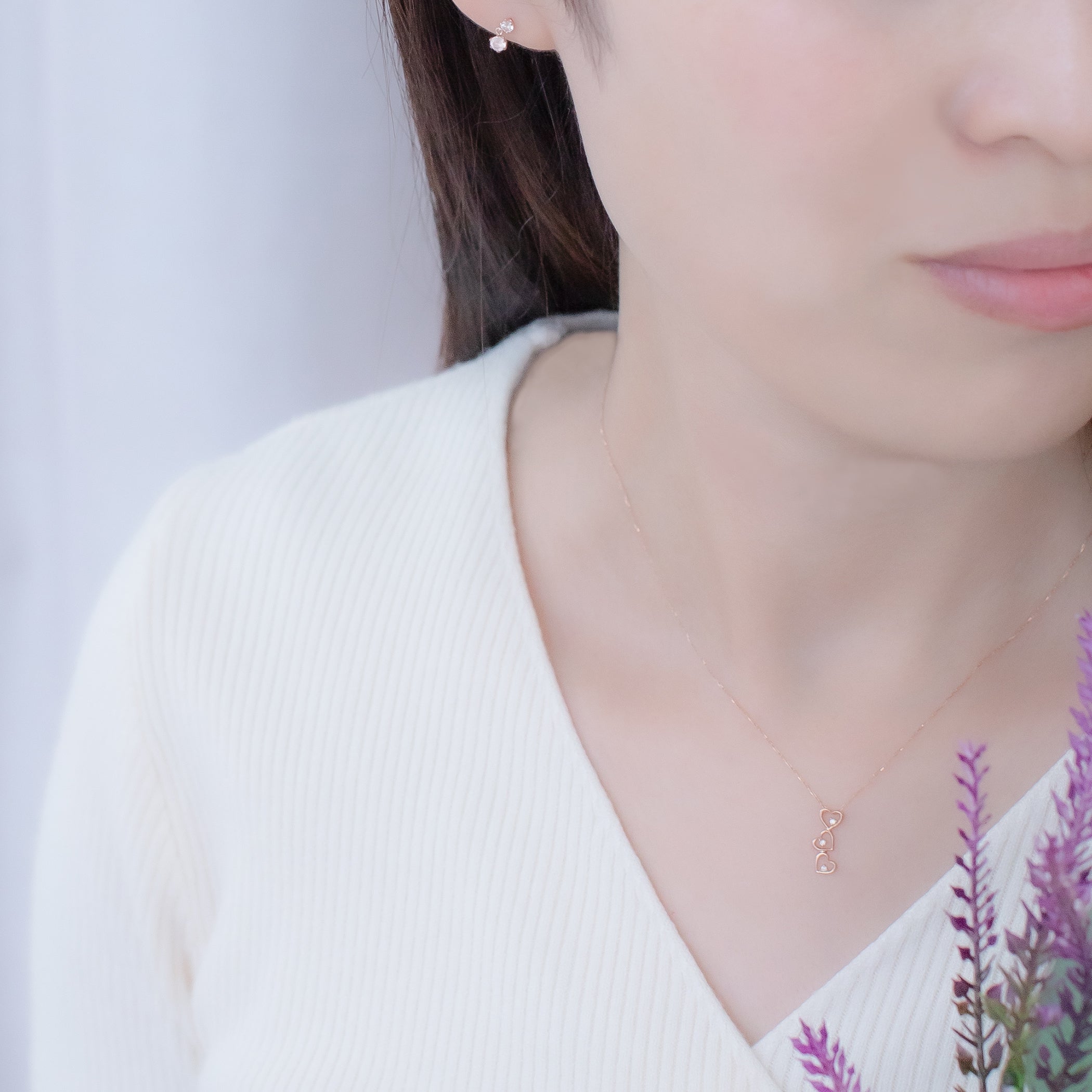 【WEB限定】K10 ピンクゴールド ローズクォーツ ピアス