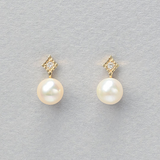 6月誕生石 K10 イエローゴールド あこや真珠 ピアス