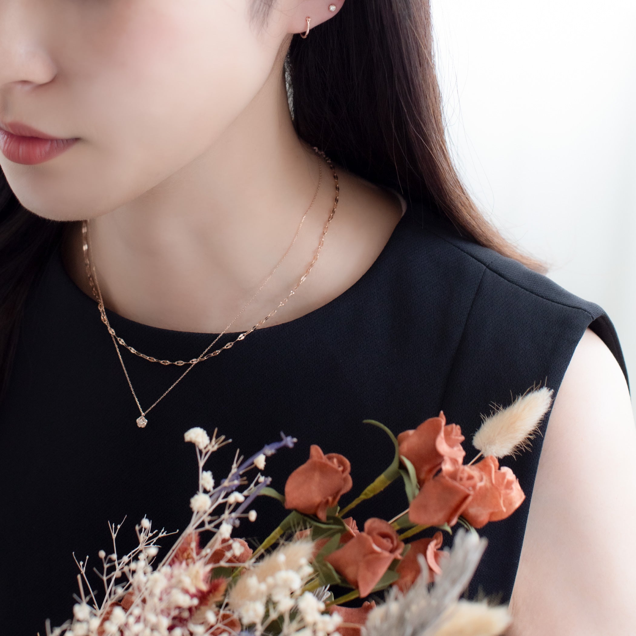 【WEB限定】K10 ピンクゴールド ダイヤモンド フラワー ネックレス