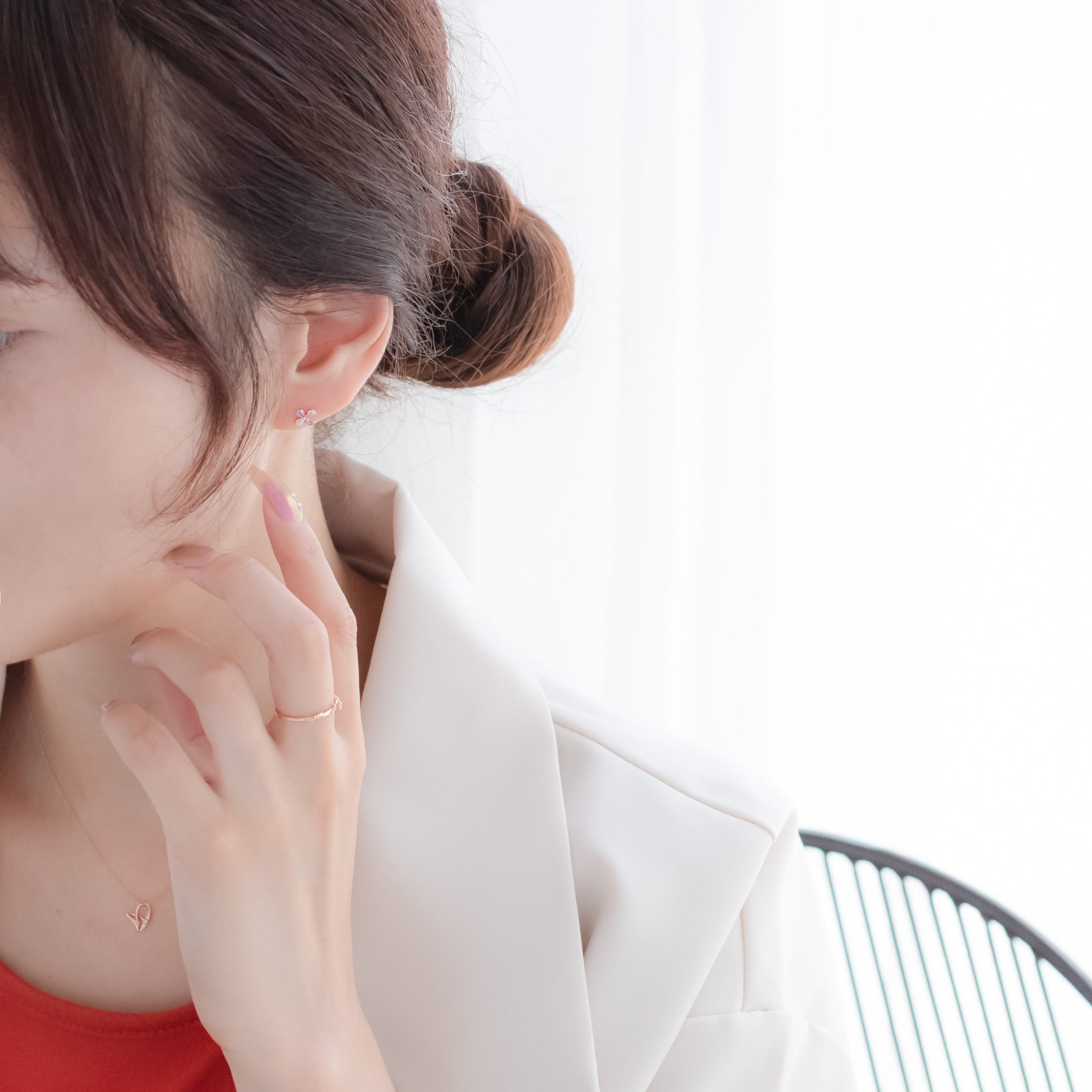 美品◆ Milluflora 10Kダイヤモンドピンクゴールドネックレス K10 ピンクゴールド ダイヤモンド フラワー ネックレス