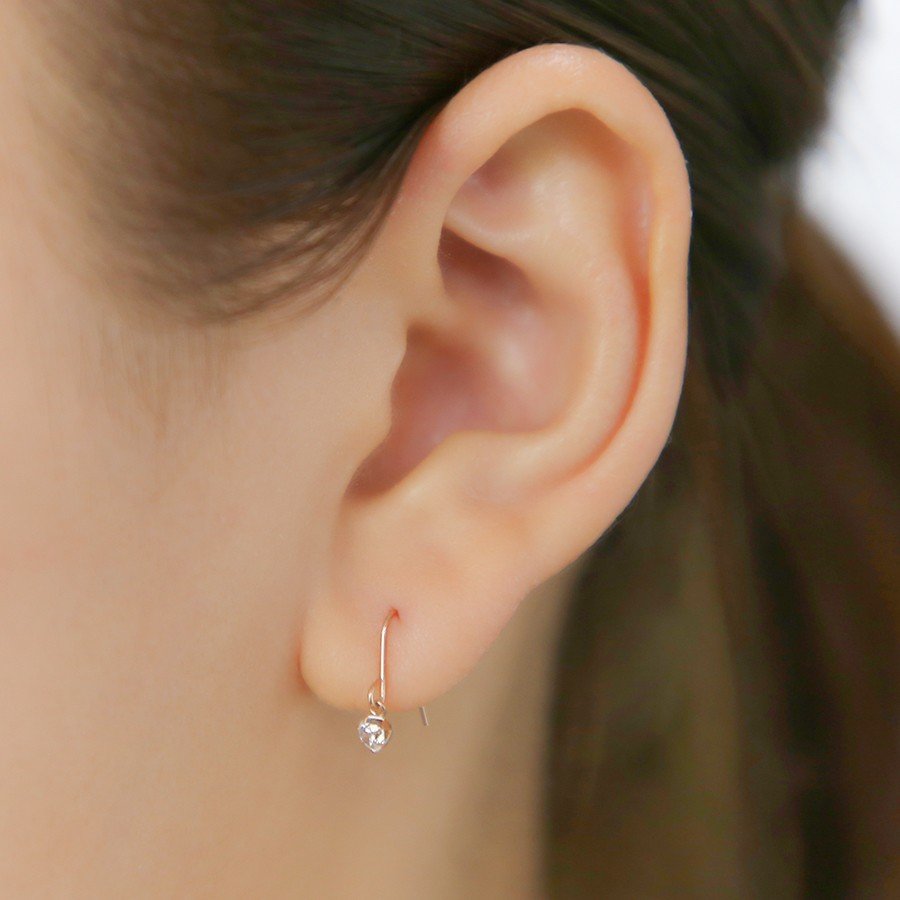 K18 ピンクゴールド キュービックジルコニア フック ピアス（S）