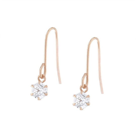 K18 ピンクゴールド キュービックジルコニア フック ピアス（S）