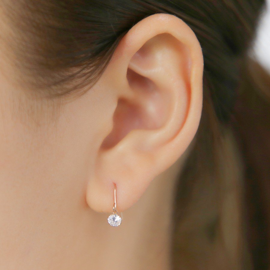 K18 ピンクゴールド キュービックジルコニア フック ピアス（M）
