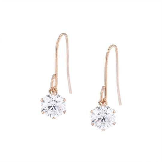 K18 ピンクゴールド キュービックジルコニア フック ピアス（M）