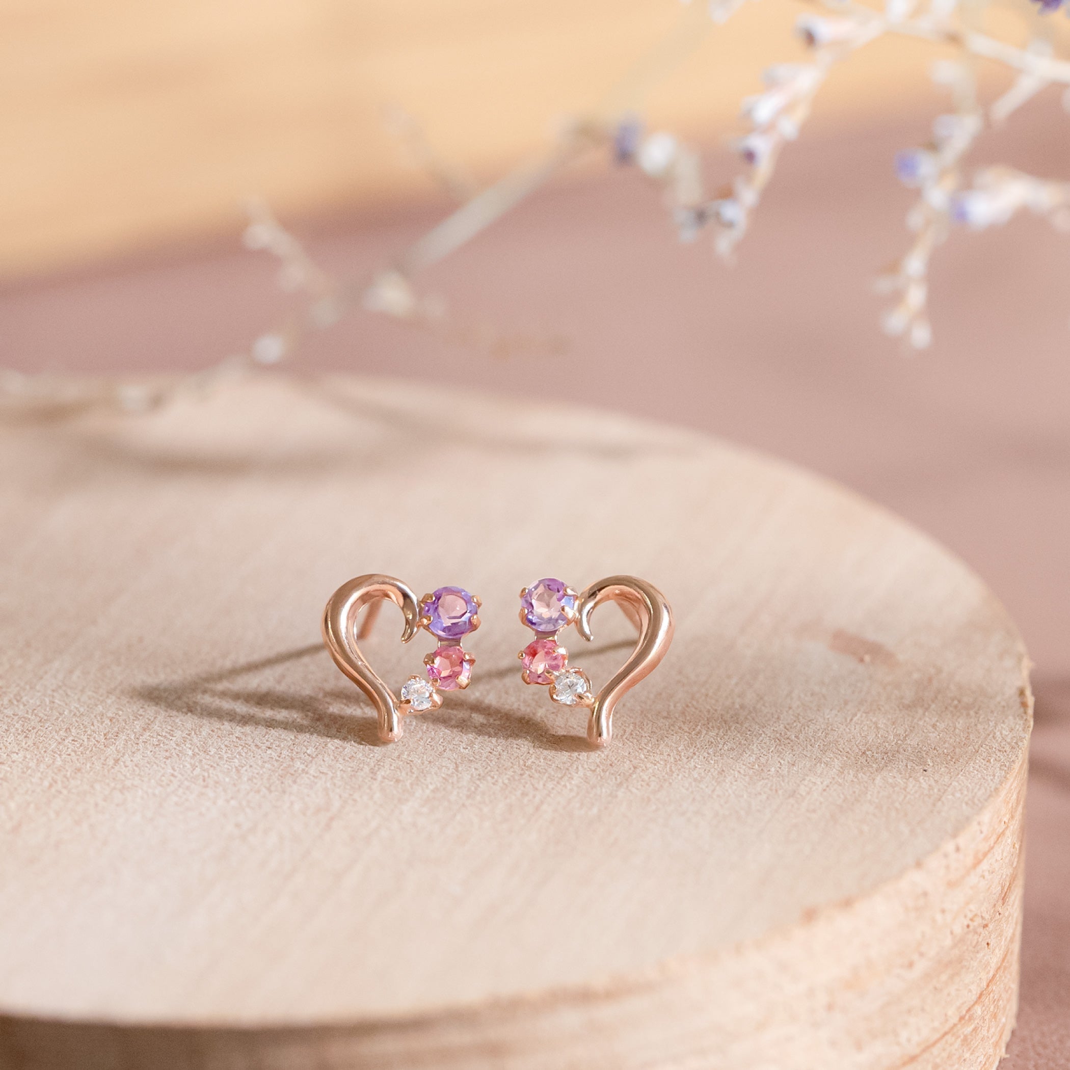 【WEB限定】2月誕生石 K10 ピンクゴールド アメジスト ハート ピアス