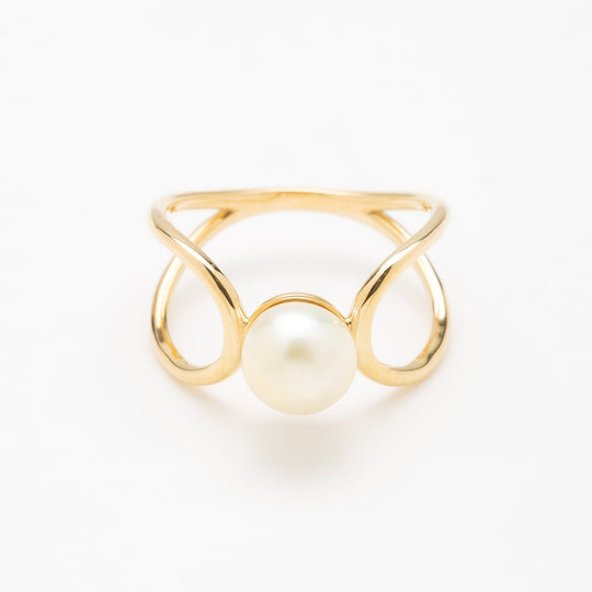 6月誕生石 K10 イエローゴールド あこや真珠 リング