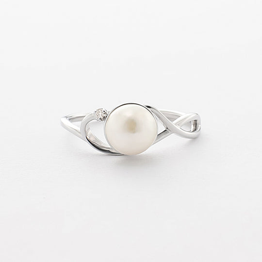 6月誕生石 K10 ホワイトゴールド あこや真珠 リング