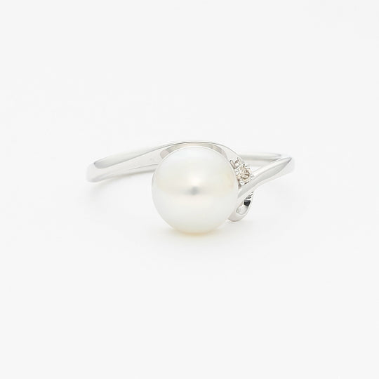 6月誕生石 K10 ホワイトゴールド あこや真珠 リング