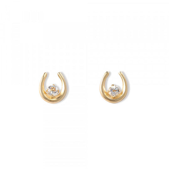 11月誕生石 K10 イエローゴールド ホワイトトパーズ 馬蹄 ピアス