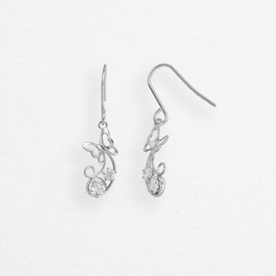 K10 ホワイトゴールド キュービックジルコニア バタフライ フック ピアス