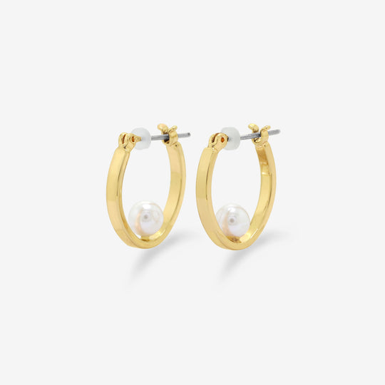 ★今だけ送料無料！★真鍮 パール チタンポスト フープ ピアス（15mm）