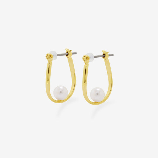 ★今だけ送料無料！★真鍮 パール チタンポスト フープ ピアス