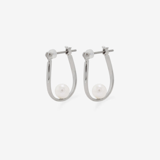 ★今だけ送料無料！★真鍮 パール チタンポスト フープ ピアス