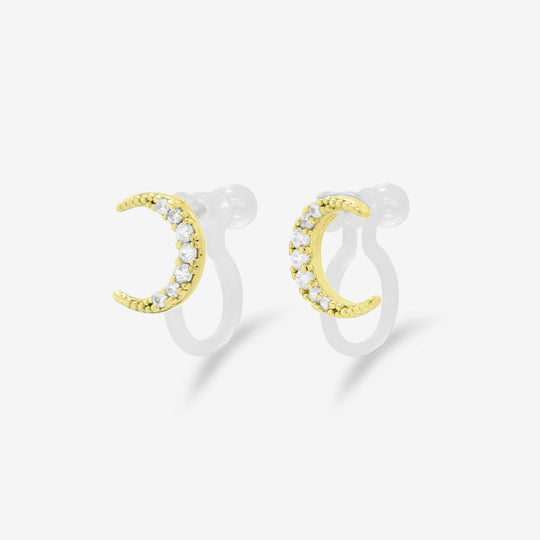 ★今だけ送料無料！★真鍮 キュービックジルコニア  ムーン イヤリング