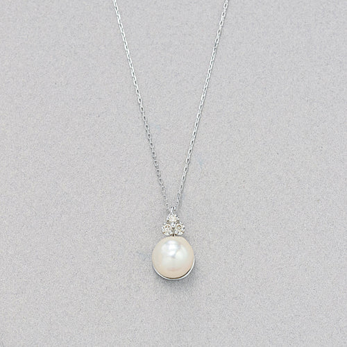 6月誕生石 K10 ホワイトゴールド あこや真珠 ネックレス