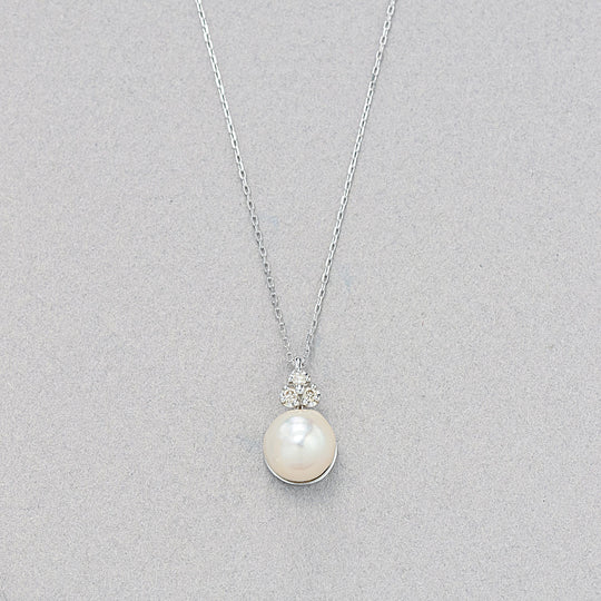 6月誕生石 K10 ホワイトゴールド あこや真珠 ネックレス
