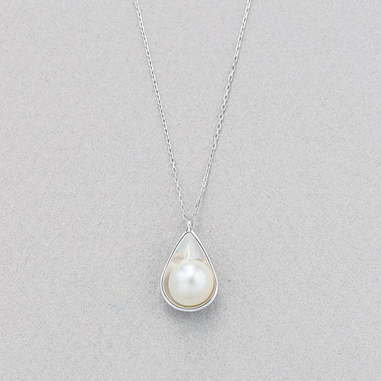 6月誕生石 K10 ホワイトゴールド あこや真珠 しずく ネックレス