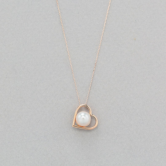 6月誕生石 K10 ピンクゴールド あこや真珠 ハート ネックレス