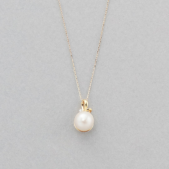 6月誕生石 K10 イエローゴールド あこや真珠 ネックレス