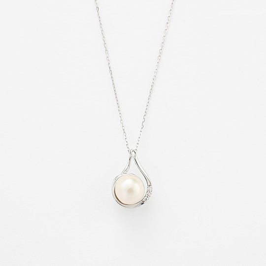 6月誕生石 K10 ホワイトゴールド あこや真珠 ネックレス