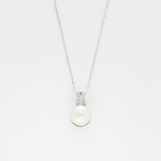 6月誕生石 K10 ホワイトゴールド あこや真珠 ネックレス