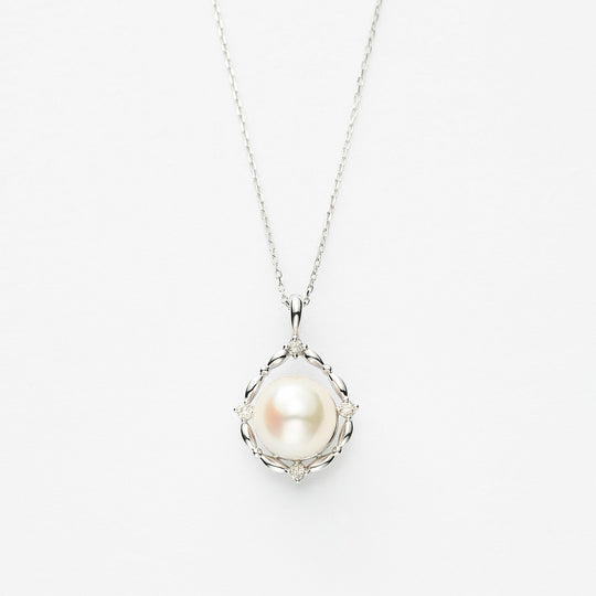 6月誕生石 K10 ホワイトゴールド あこや真珠 ネックレス（7.5mm-8.0mm）