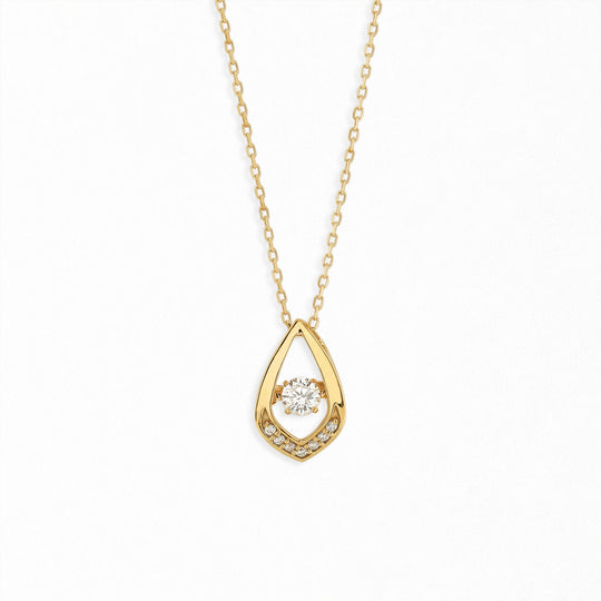 シルバー イエローゴールドメッキ キュービックジルコニア ダンシングストーン ネックレス