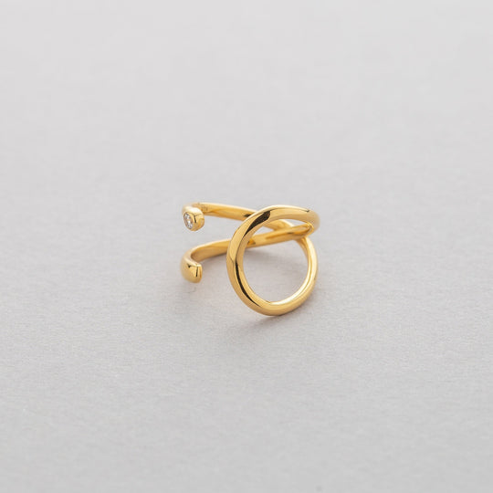 シルバー イエローゴールドメッキ キュービックジルコニア リングカフ