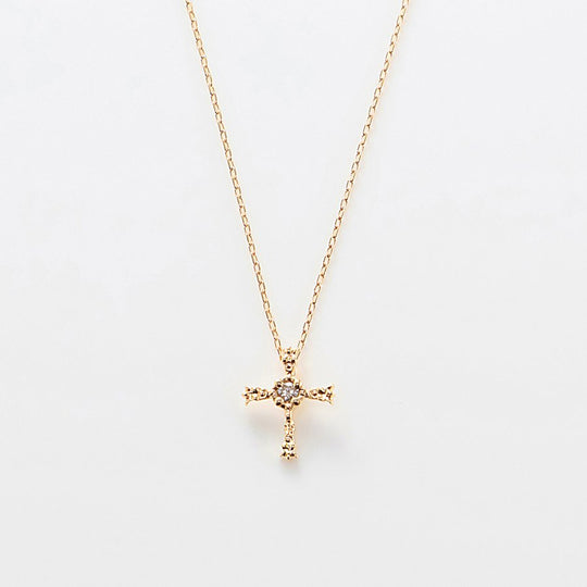 K10 イエローゴールド ダイヤモンド クロス ネックレス