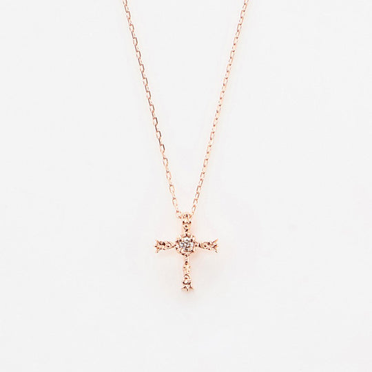K10 ピンクゴールド ダイヤモンド クロス ネックレス