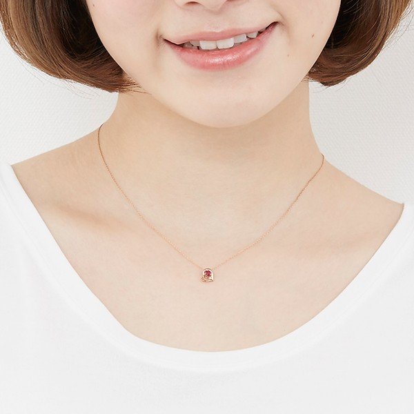 7月誕生石 K10 ピンクゴールド ルビー ダイヤモンド ハート ネックレス
